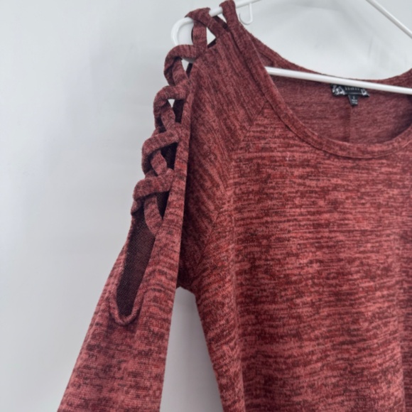 Naif Anthropologie Top Women Large Heather Brown Cold Shoulder Long Sleeve Knit - Picture 2 of 8